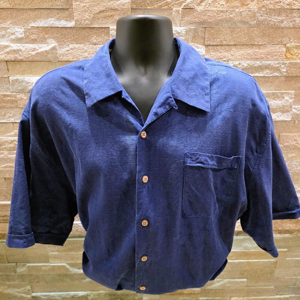 Jamaica Jaxx Men’s Silk Wood Button Hawaiian Floral Blue Short Sleeve Shirt XXL